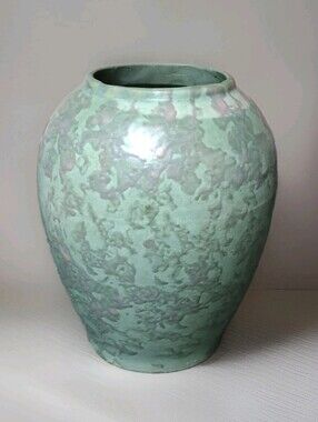 Vintage Brush McCoy Pottery Art Vase Vellum Mottled Green 1930s
